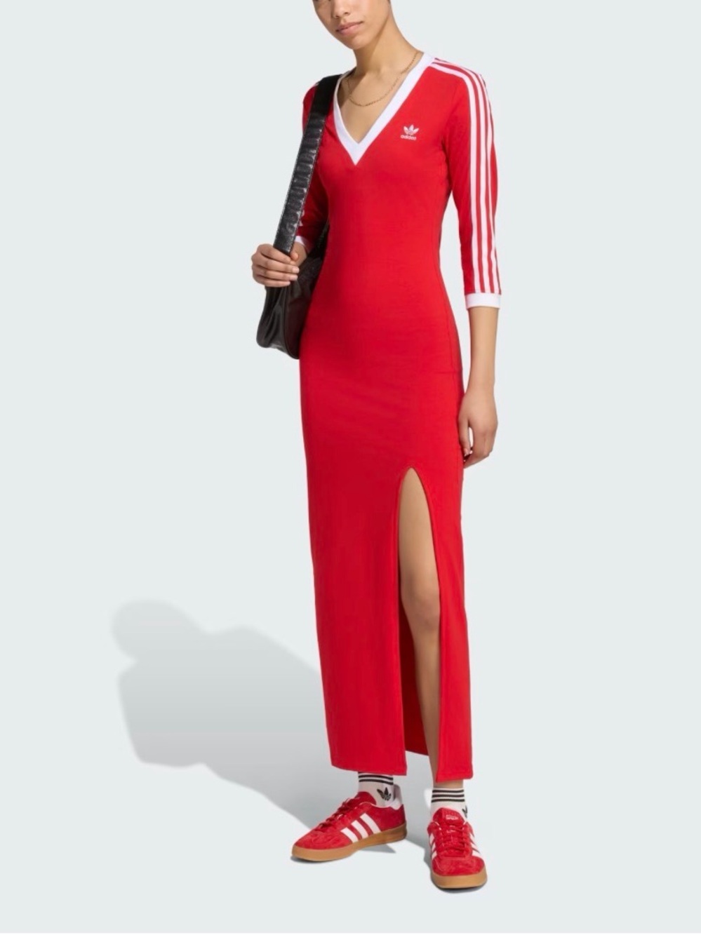 adidas originals Red V-Neck Maxi Dress PLUS